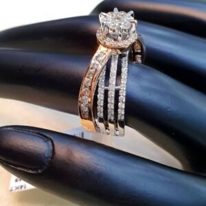 Round Cut Moissanite Wedding Ring Set, Double Claw Prong Set Bridal Set For Her