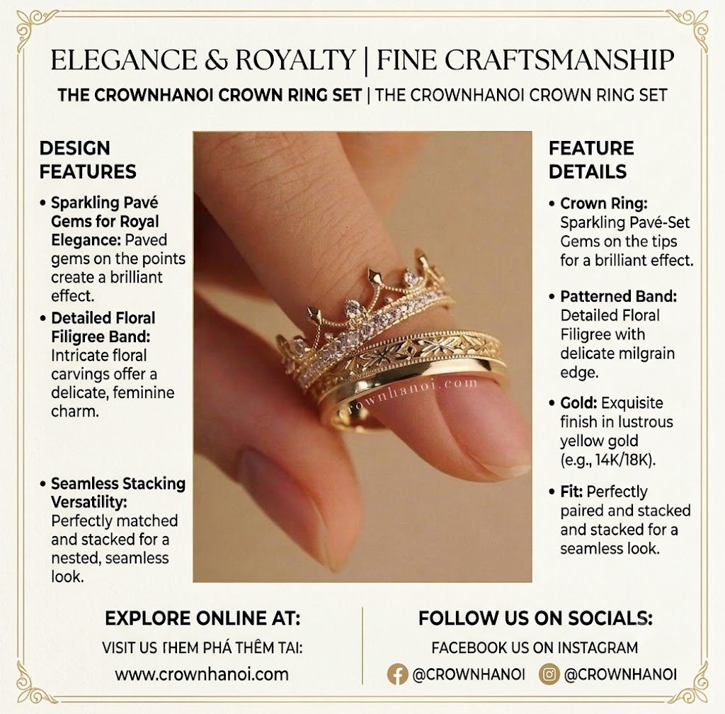 Royal Crown Stacking Ring Set - Image 3